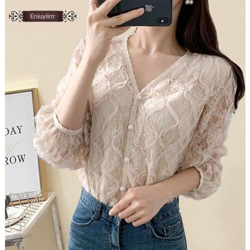 2020 Summer Short Tops Hot Sales Women Date Korean Cute Sweet Girls Crochet Hollow Out Black Lace Vintage Blouse Shirt E4099