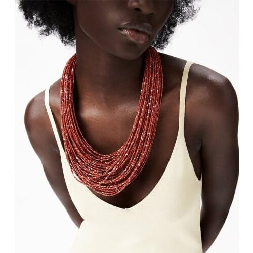 Za Exaggerated Bohemian Multi-layer Braided Beaded Necklace 2021 Trend Retro National Temperament Woman Necklace