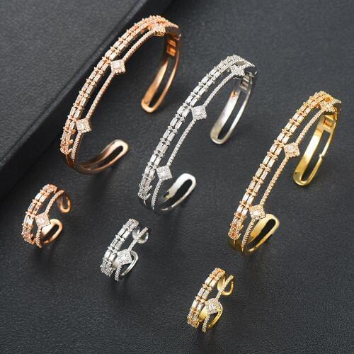 Missvikki 2 PCS Brand Trendy New Design Bangle Jewelry Set Ring African Bead Cubic Zircon Women Bridal Wedding Party Accessories