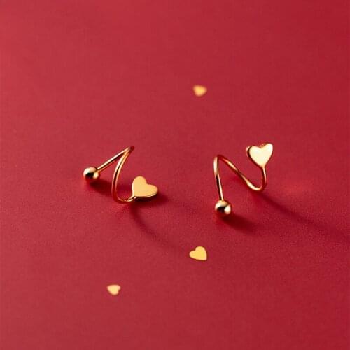 MloveAcc Real 925 Sterling Silver Sweet Heart Spiral Earrings Simple S Shape Screw Back Stud Earring Fine Jewelry for Women Girl