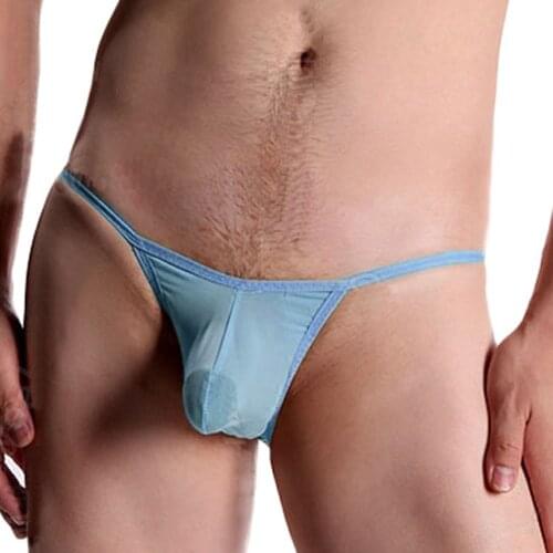 Men Sexy Ice Silk Thong Underwear Bulge Pouch Micro Bikini T-Back G-String Mens Underwear Exotic String Men Gay Underwear Penis