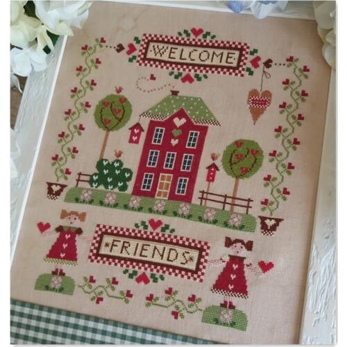 Welcome friends cross stitch kit cartoon design cotton silk thread 14ct 11ct linen flaxen canvas embroidery DIY needlework