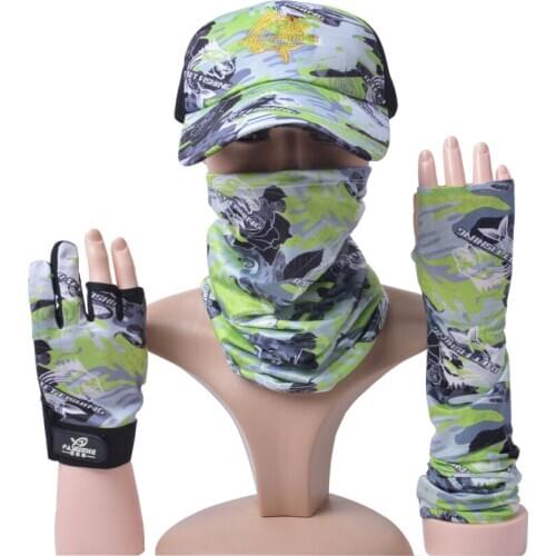 Outdoor riding fishing sunscreen hat mask ice silk scarf sunscreen sleeves exposed three-finger gloves four-piece three-piece su