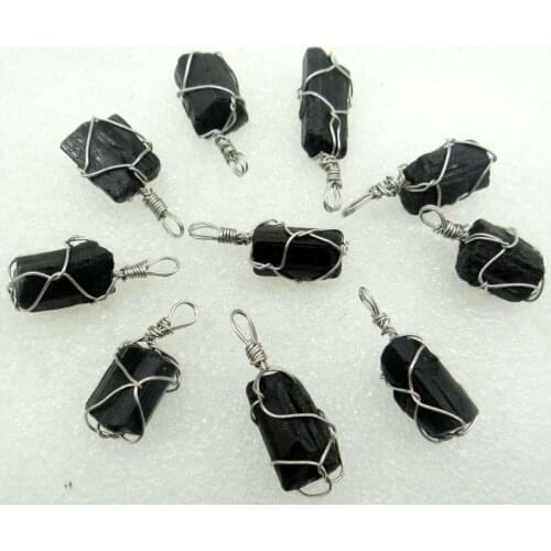 Natural Black Tourmaline Wire Wrapped Irregular Shaped Pendants Chakra Healing Point Reiki Raw Stone Charms Jewelry Making 10pcs