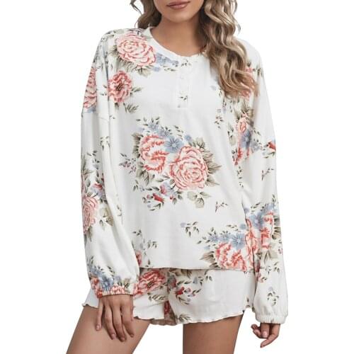 Hirigin New Homewear for Women Casual Long Sleeve Shorts Tie-dye Printing Elastic Waist Drawstring Loose Version Autumn Clothing