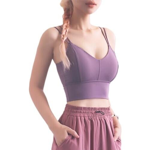 New Sports Vest Women Elastic Tight Sleeveless Running Vest Sexy Crop Top Workout Quick-Dry Double slim belt Yoga Bra With Pads