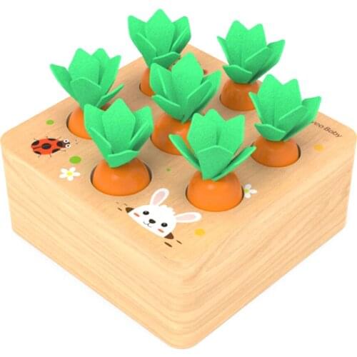 Educational Wooden Toys Carrots Harvest Shape Size Sorting Game Shape Cognition Fine Motor Skill Develop Preschool Learning Toy