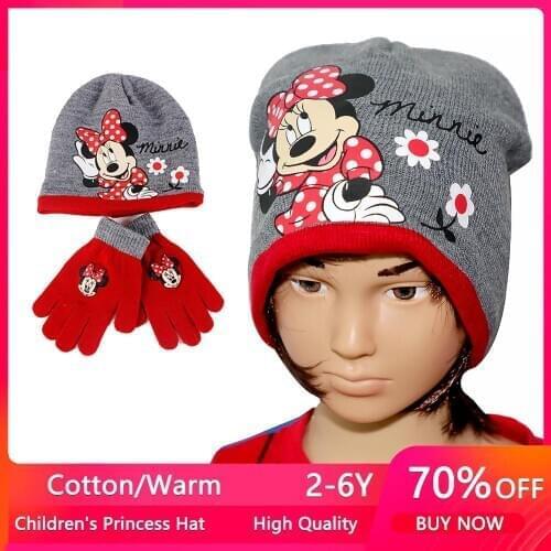 2pcs/set Autumn Winter Kids Hat Gloves Minnie Fashion Brand Warm Cartoon Caps Gloves Baby Boys Girls Xmas Hats 2-8Y