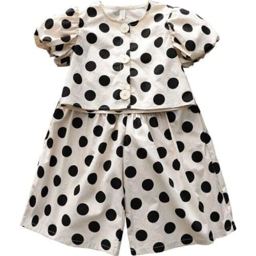 Baby Girl Casual Clothes Two Piece Skirt Set Girls Loose Suit Dot Printed Short Sleeve Shirt Half Pants Children Vacation Outfit