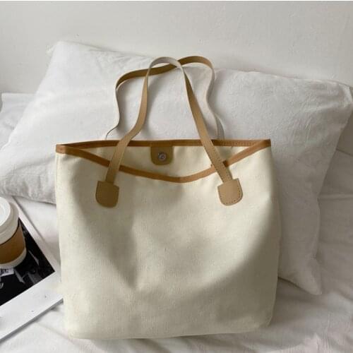 Casual Large Capacity Tote Bag Women Canvas Handle Bag Fashion Shoulder Bag Simle Lady Shopping Handbag Solid Color Tote Pouch
