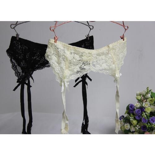 Sexy one-piece socks clip cutout transparent lace 3 step back belt