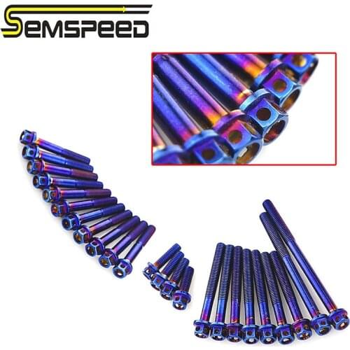 SEMSPEED M6 Blue 304 Hexagon Engine Screws Stainless Steel 10PCS Universal Motorcycle Nut Cap Screws Engine Cover Screws Bolts