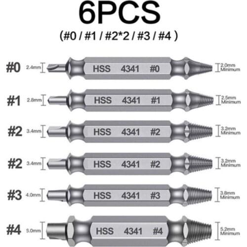 6pcs Damaged Screw Extractor Drill Bits Broken Screw Speed Remove Out Double Side Drill Out Screw Bolt Remover Extractor Tools