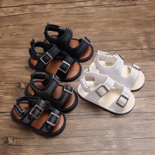 Explosion models summer male baby canvas solid color soft bottom non-slip buckle baby toddler shoes