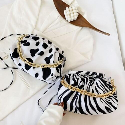 Fashion Animal Pattern Crossbody Bag Women Cloud Thick Chain Purse Nylon Shoulder Messenger Handbags