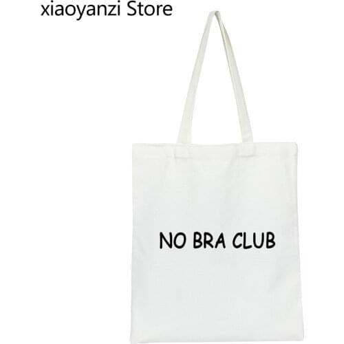 NO BRA CLUB Letters Print Women Shoulder Bags Casual Funny Handbags For Lady Girl Eco Reusable Shopping Bag Wholesale