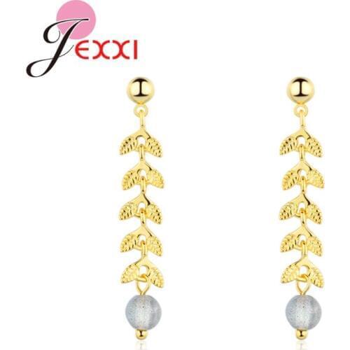 Fashion New Women/Girls Gold Color White CZ Stone 925 Sterling Silver Tree Branch Drop Earrings Gift Jewelry