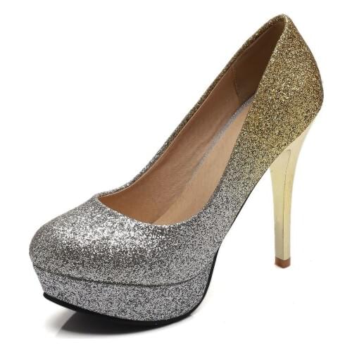 Sexy stilettos ultra-high with club female waterproof Taiwan shallow mouth sequins size 43 womens shoes size 32-18410