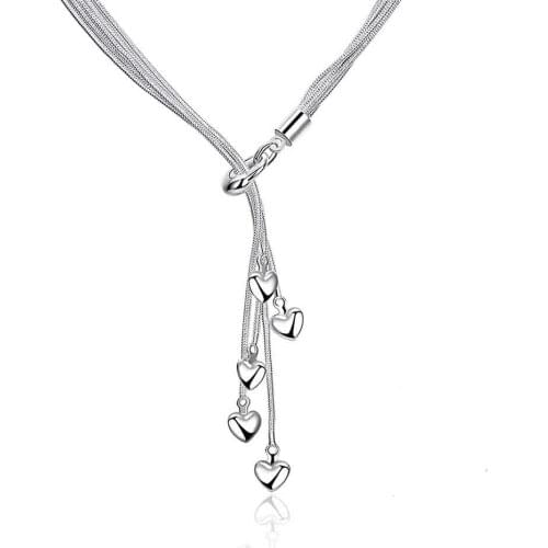925 sterling silver multi-chain long tassel pendant five-heart long necklace for ladies exquisite party wedding jewelry gift