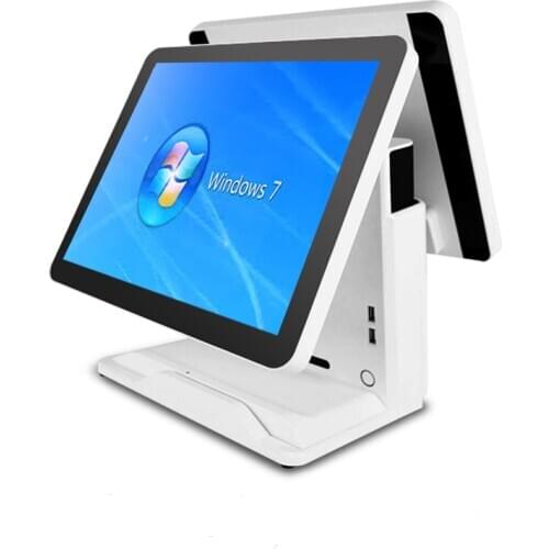 15'' touch screen dual screen POS Ssytem for retailers Cash Register white fanless Point of Sales cashier