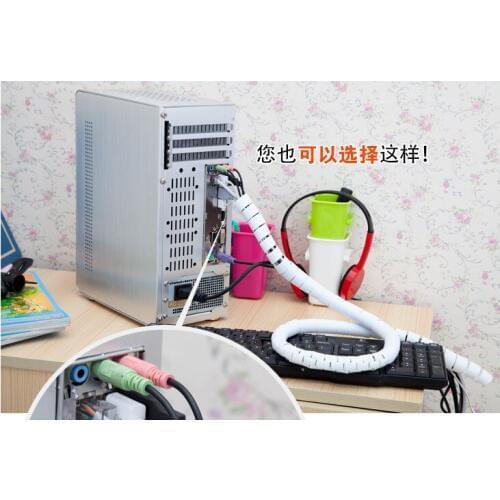 2M white Spiral Wire Organizer Wrap Tube Flame retardant spiral bands Cable casing Cable Sleeves Winding pipe Zipper clip