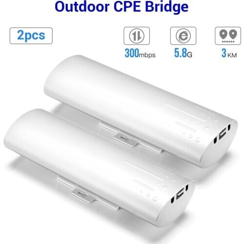 2 Pcs UeeVii 5.8G Outdoor CPE Wireless Bridge 300Mbps Point to Point WiFi 2*2 Mimo Antenna with PoE Adapter 2 RJ45 Port 2-Pack
