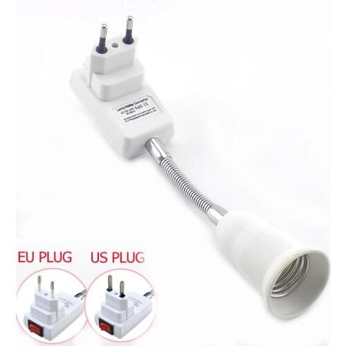 20CM E27 Lamp base wall Flexible holder Light Socket AC 110V 220V Converter Bases EU/US On/Off Book light Adapter Plug Switch