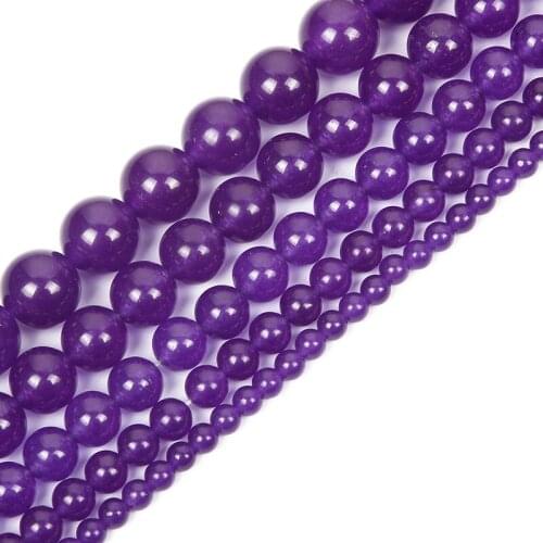 4-12mm Natural Stone Beads Round Smooth Purple Jades Stone Loose Beads For Jewelry Making DIY Charm Bracelet Necklace Handmade
