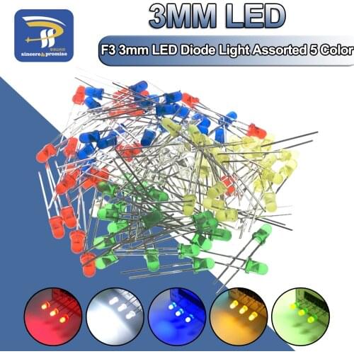 5Colors*20PCS=100PCS / 1Color=100pcs F3 3mm LED Diode Light Assorted Kit Green Blue White Yellow Red COMPONENT DIY kit