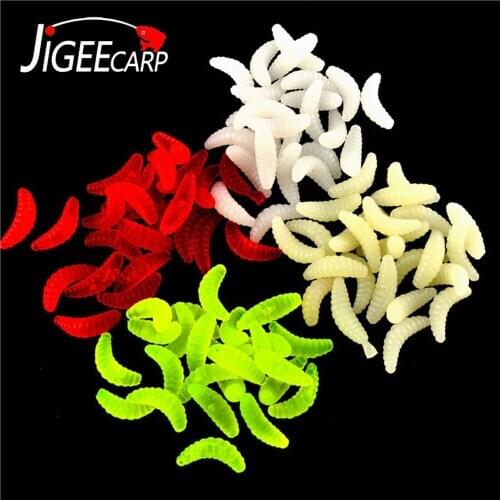 JIGEECARP 50Pcs Carp Fishing Lures Bait Tackle Artificial Outdoor Fishing Soft Silicone Mealworms Maggot Grub Worm