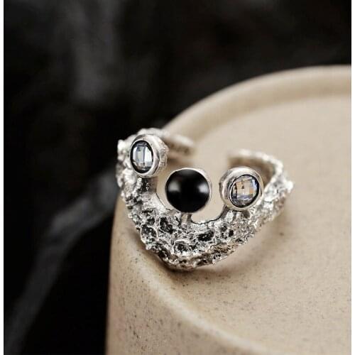 Amaiyllis S925 Sterling Silver Irregular Texture Ring Female Punk Open Zircon Drop Glaze Index Finger Ring Jewelry For Women