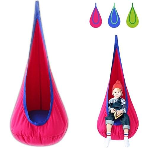 Kids Pod Swing Seat 100% Cotton Hammock Chair Portable Decor Home Space Saving Indoor Outdoor Use with PVC Inflatable Cushion