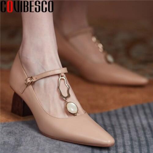 COVIBESCO Elegant Fashion Women Pumps New Metal Decoration Spring Summer Genuine Leather High Heels Shoes Woman Working Party