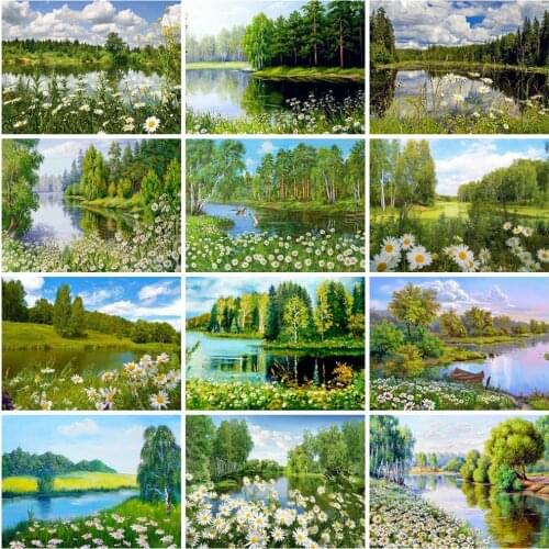 Huacan Diamant Painting Full Square Natural Scenery Needlework Craft Gift Diamond Round Embroidery Landscape