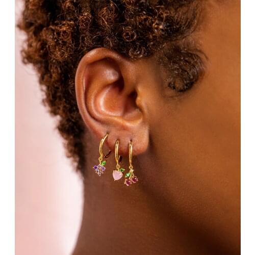 Ins Hot Sale Delicate Cubic Zircon Multi-color Fruit Dangle Earrings for Women 14K Gold Plated Cherry Drop Earrings