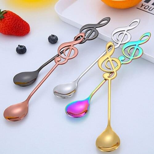 6pcs Mug Spoon 304 Stainless Steel Music Note Spoon Music Bar Ice Bar Creative Gift Stirring Spoon Tableware Kichen Accessories