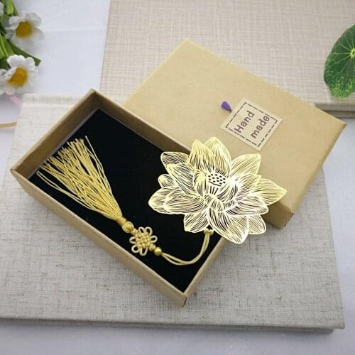 Metal Hollow Bookmark Lotus Lotus Leaf Bookmark Creative Stationery Fine Holiday Gifts Art Accessories Gift Box Package