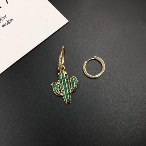 Green Crystal Cactus Trendy Earrings New Drop Earrings Plant Shape Party Jewelry Earrings Luxury Brand Travel Girl Accessories