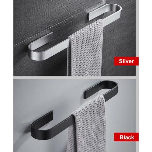 Towel Bar Black Space Aluminum Wall Mounted Single Washroom Towel Rack Hanging Holder Accessories Bathroom Towel Holder Square