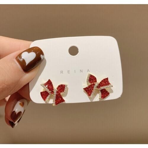 2020 New Tide Fashion Womens Earrings Fine Sweet Red Bowknot Earrings for Women Bijoux Korean Party Jewelry Gifts Wholesale