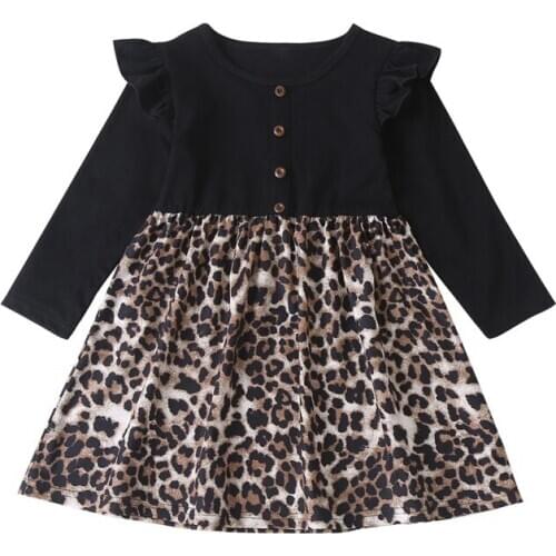 Autumn Baby Girls Kids Clothes Long Sleeve Cotton Dress Casual Baby Children Leopard Print Princess Skirt Outfit 1-6T New