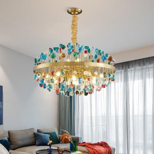 Luxury modern crystal chandelier for living room gold home decor colorful cristal dining room led hang lamp chain light fixture