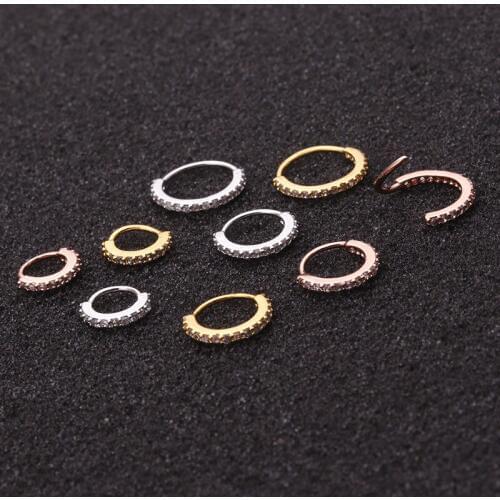 SHUANGR 1PC 6/8/10mm Cz Nose Hoop Helix Stainless Steel Cartilage Earring Daith Snug Rook Tragus Ring Ear Piercing Jewelry
