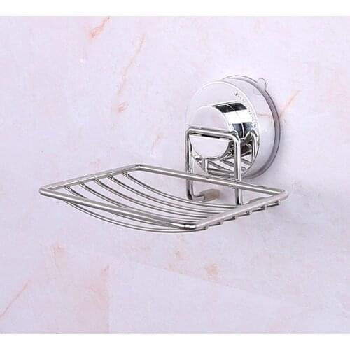 Stainless Soap Rack Powerful Container Saver Wall Holder Steel Tray Vacuum Cup Suction Bathroom Rack Soap Dish Shower Storage