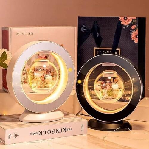 LED Night Light Valentines Day Gift Rose Magnetic Levitation Immortal Flower Table Lamp For Home Decor Room Floating Desk Lamp
