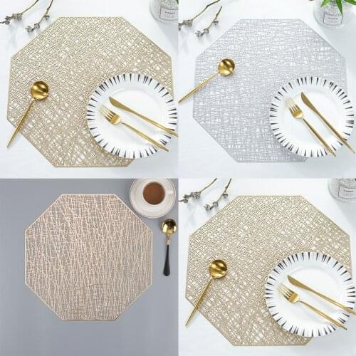 Heat Resistant Placemat For Dining Table Gold Stamping Flower Octagon PVC Cup Mat Bowl Pad Insulation Table Mat Decoration 1Pc