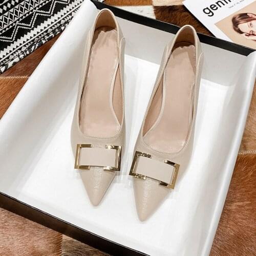 MGHY Pumps 35-40 size,5,7cm heel,Soft leather office shoes with high heel and fine heel fashion pointed ladies shoes 056