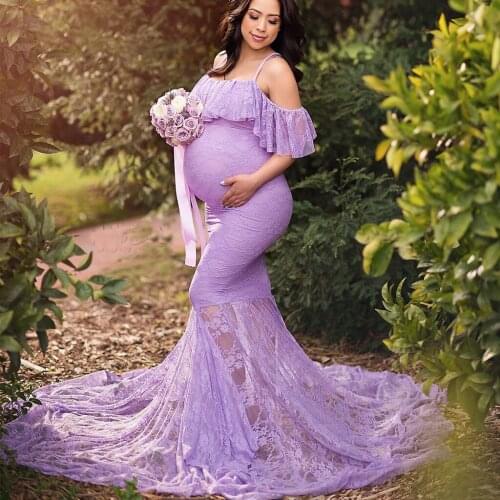 Vetement femme 2020 Women Pregnants maternity clothes dress Sexy Photography Props Short Sleeve Maternity Solid Lace Dresses