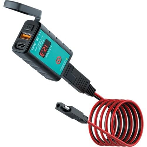 USB & Type-C Port 12V Waterproof Motorcycle Handlebar Charger Quick Charger 3.0 with 1 meter SAE socket