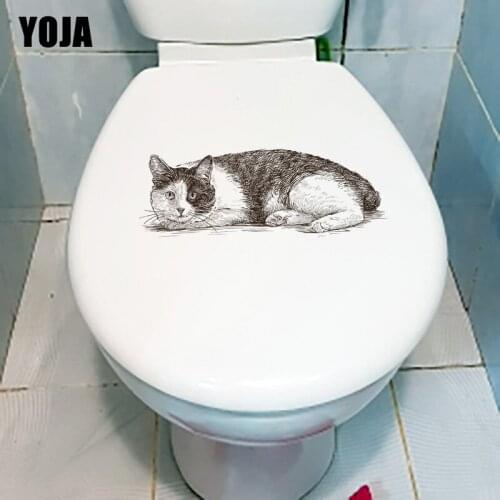 YOJA 26×9.3CM Hand Drawn Cat Funny Toilet Cover Stickers Creative Cartoon Home Room Wall Decor Accessories T1-2899
